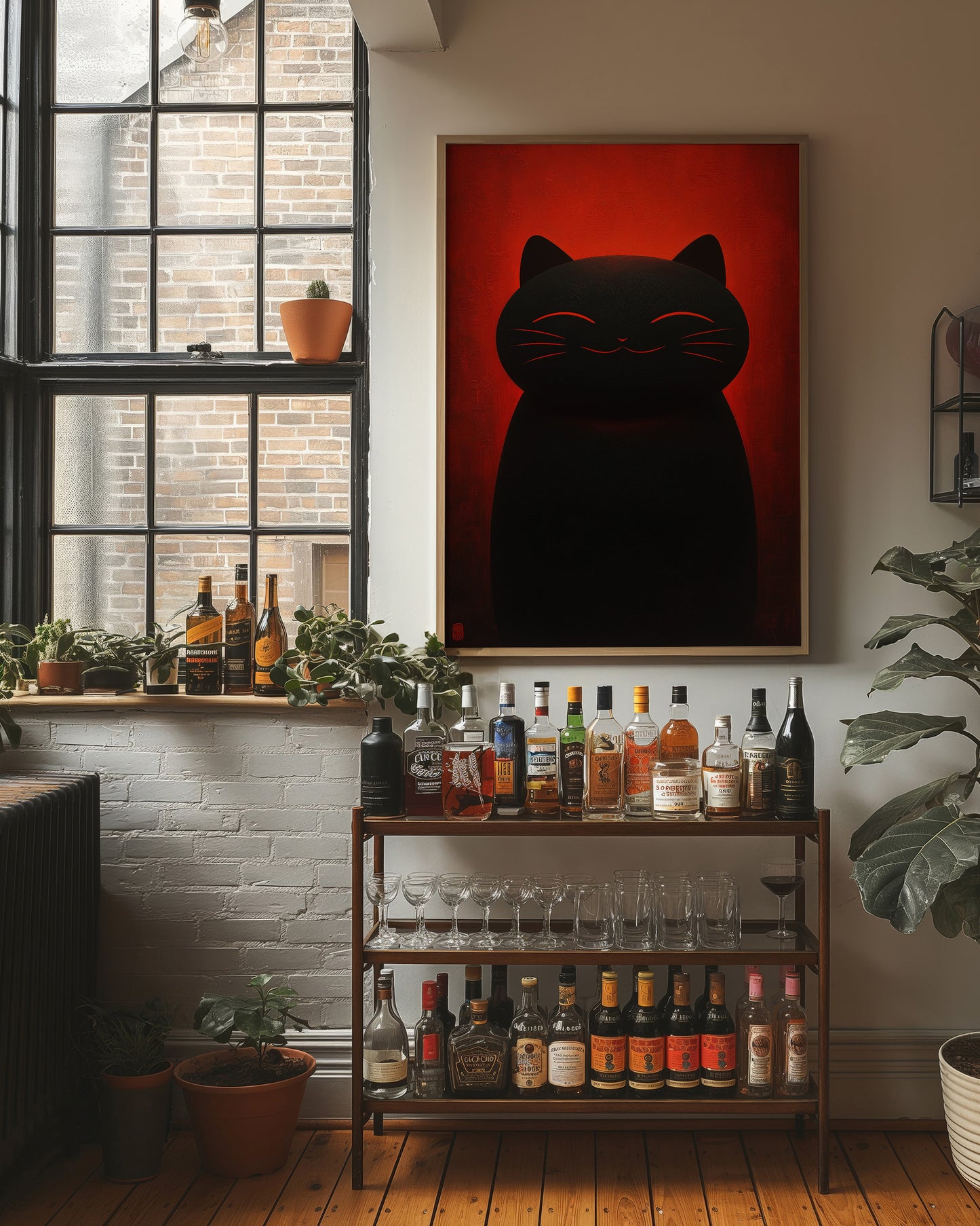 Black Cat Basks In Crimson Light