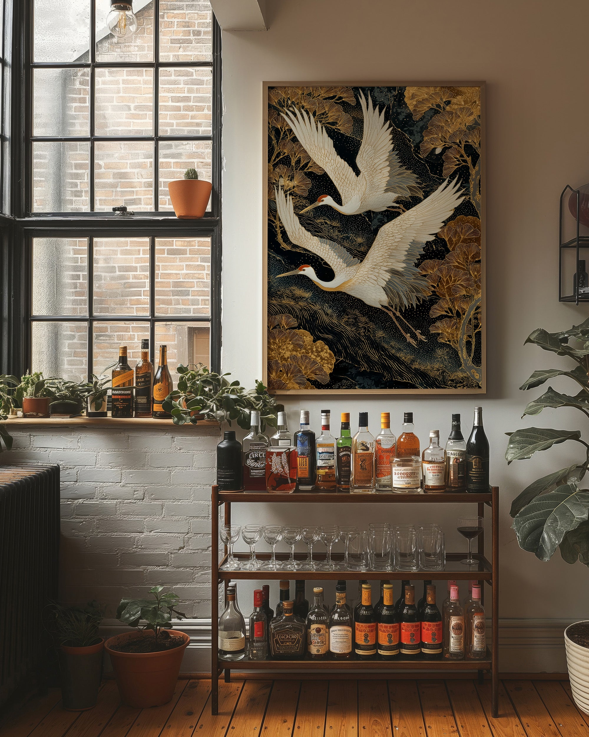 Cranes Dance Through Golden Ginkgo