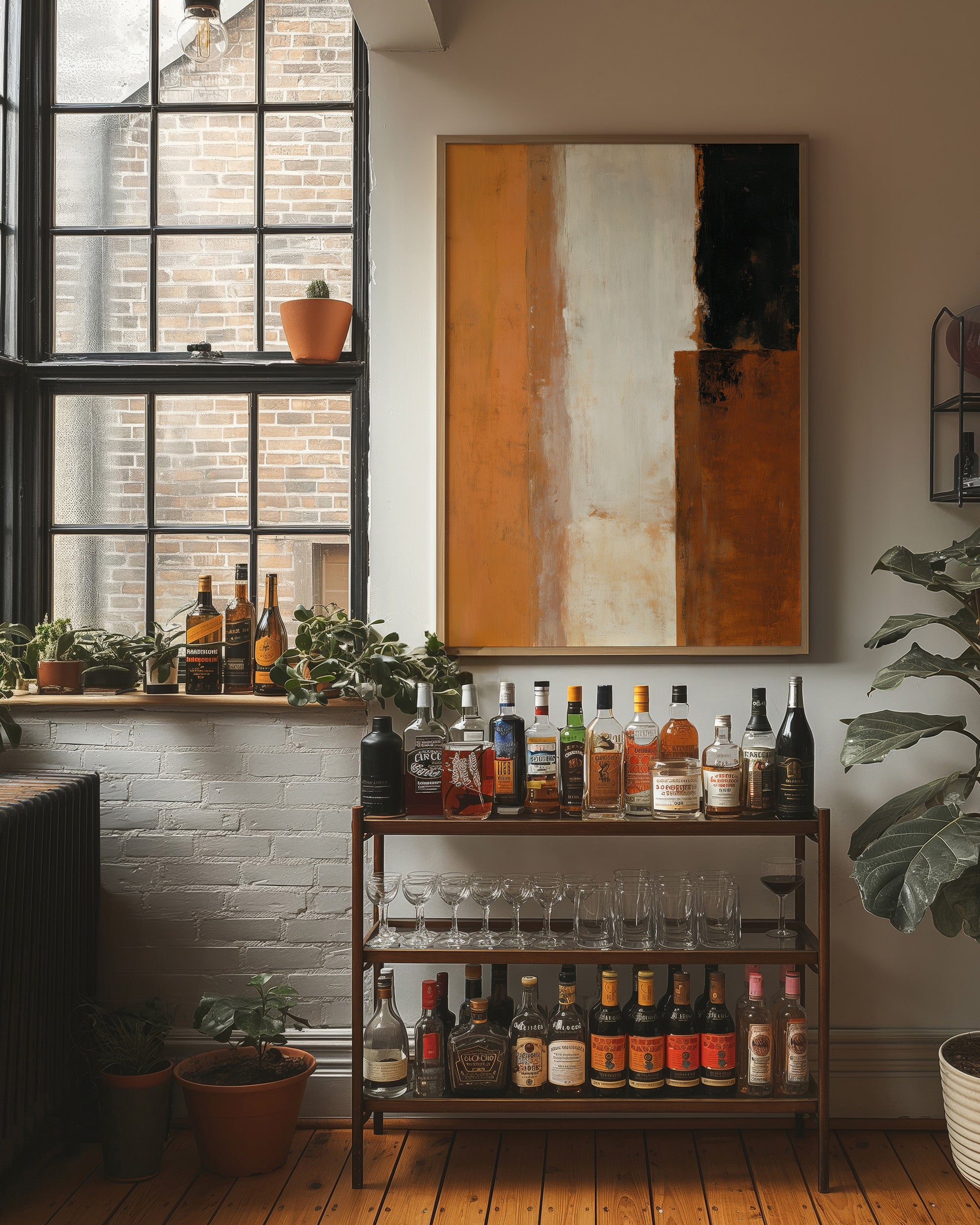 Sunlit Bar Cart Meets Urban Canvas