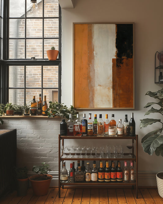 Sunlit Bar Cart Meets Urban Canvas