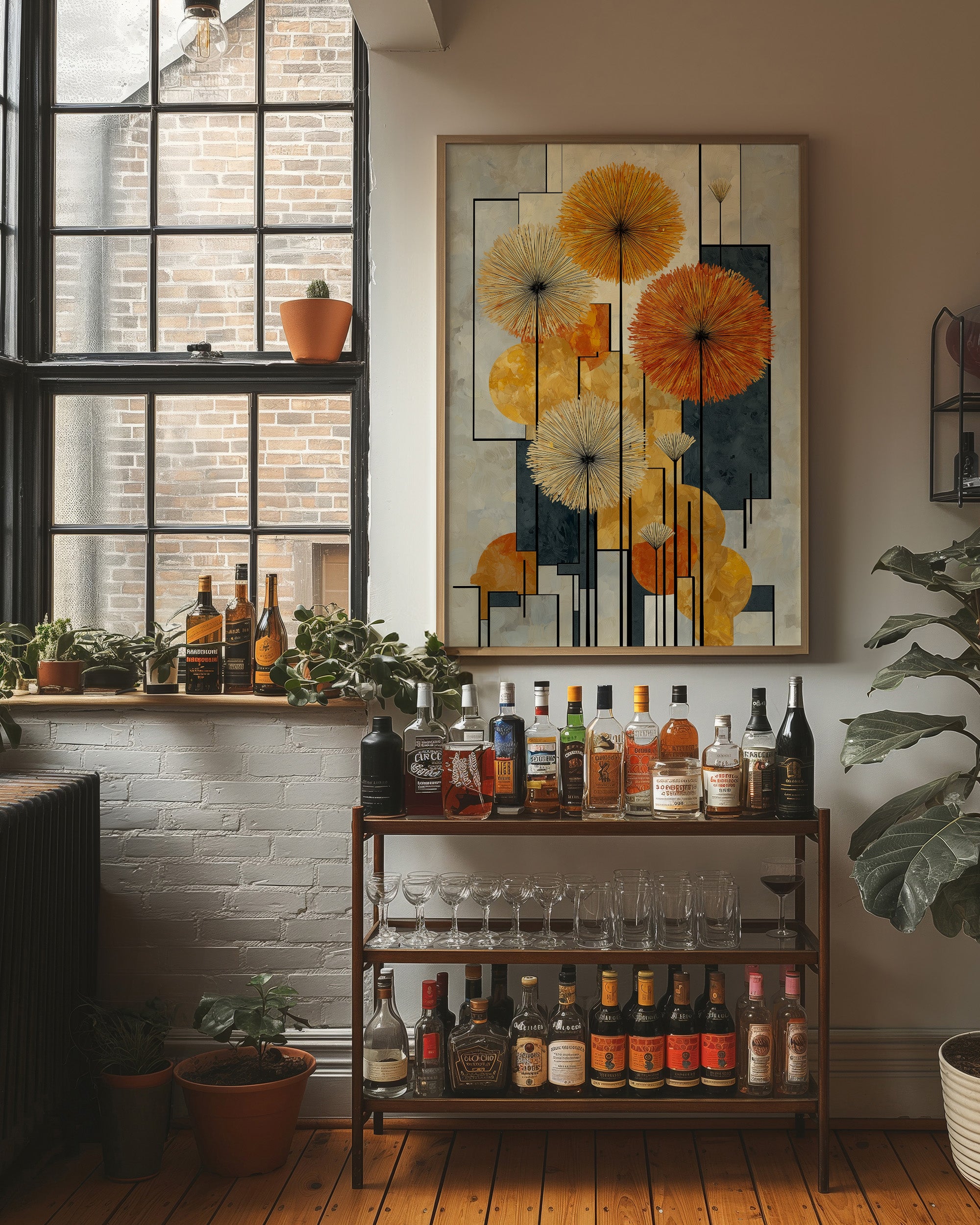 Sunbursts Dance Through Geometric Gardens