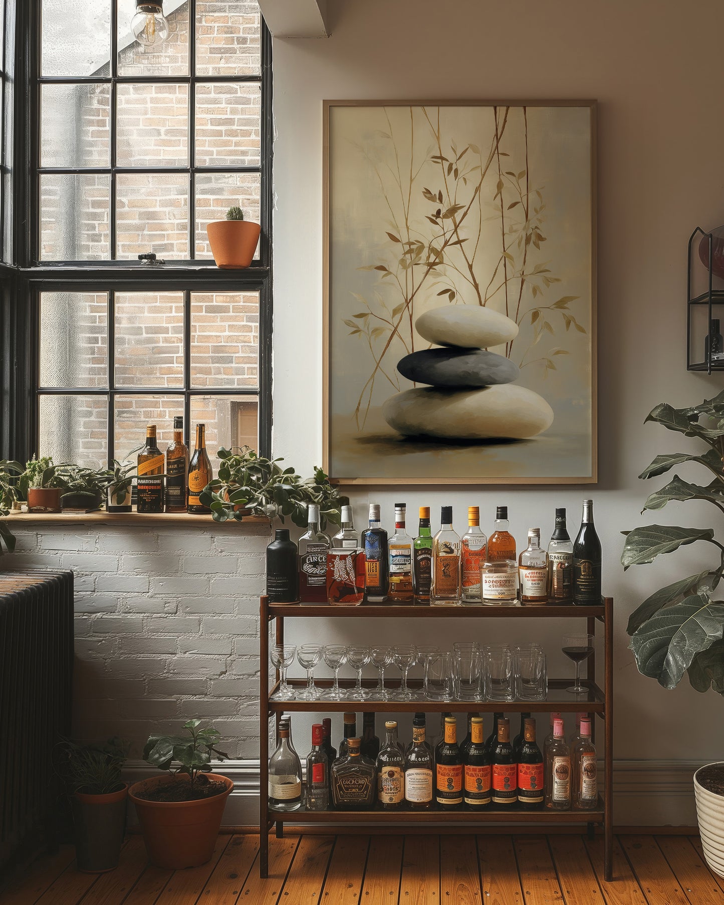 Stones Rest Among Bamboo Leaves