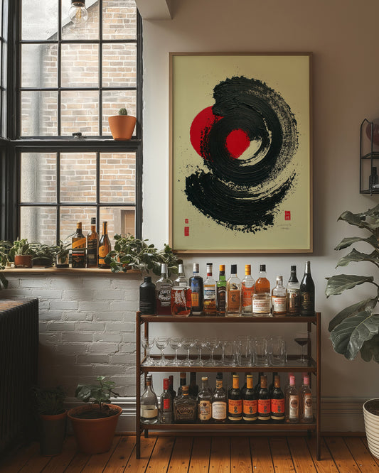 Red Sun Dances Through Ink