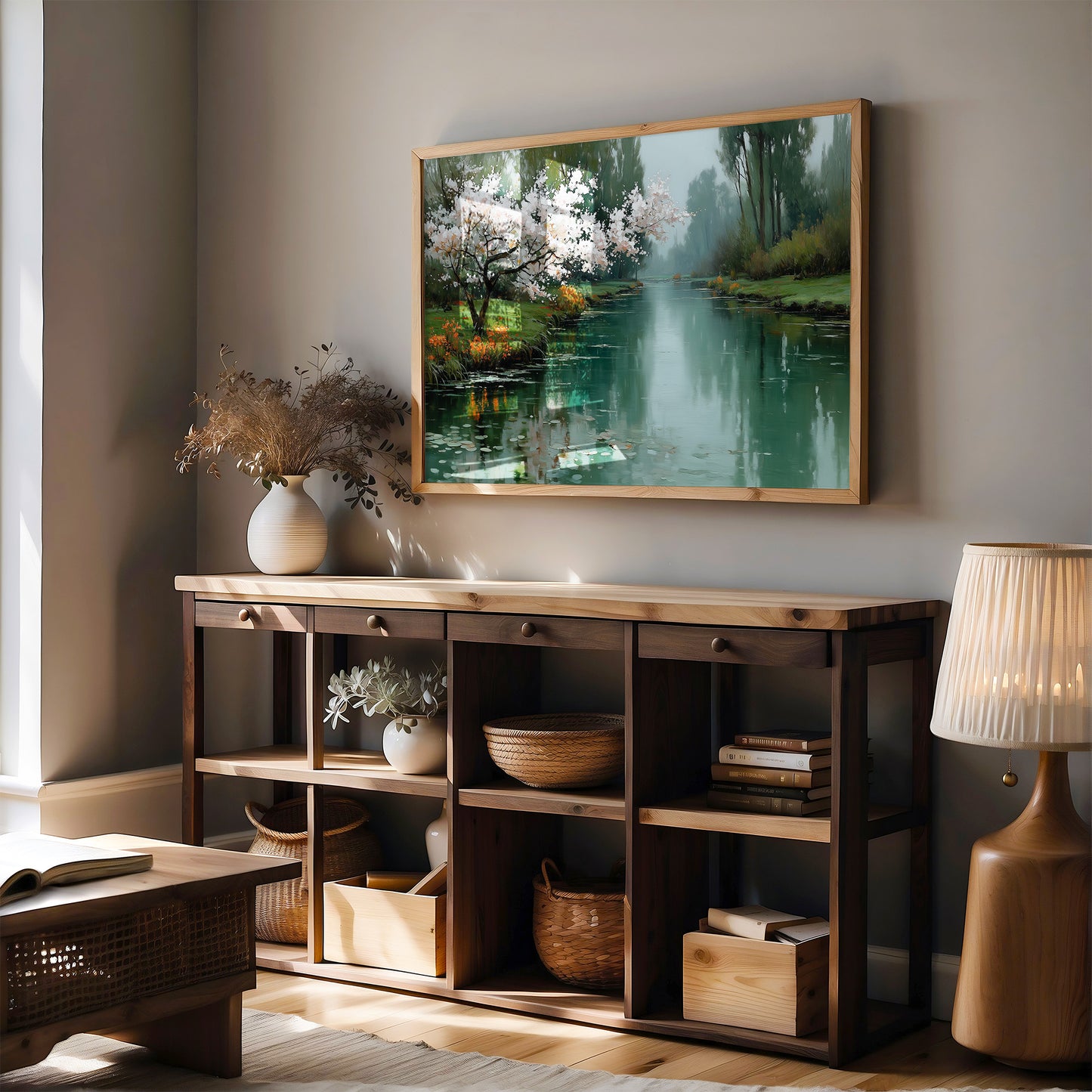 Cherry Blossoms Mirror Morning's Peace