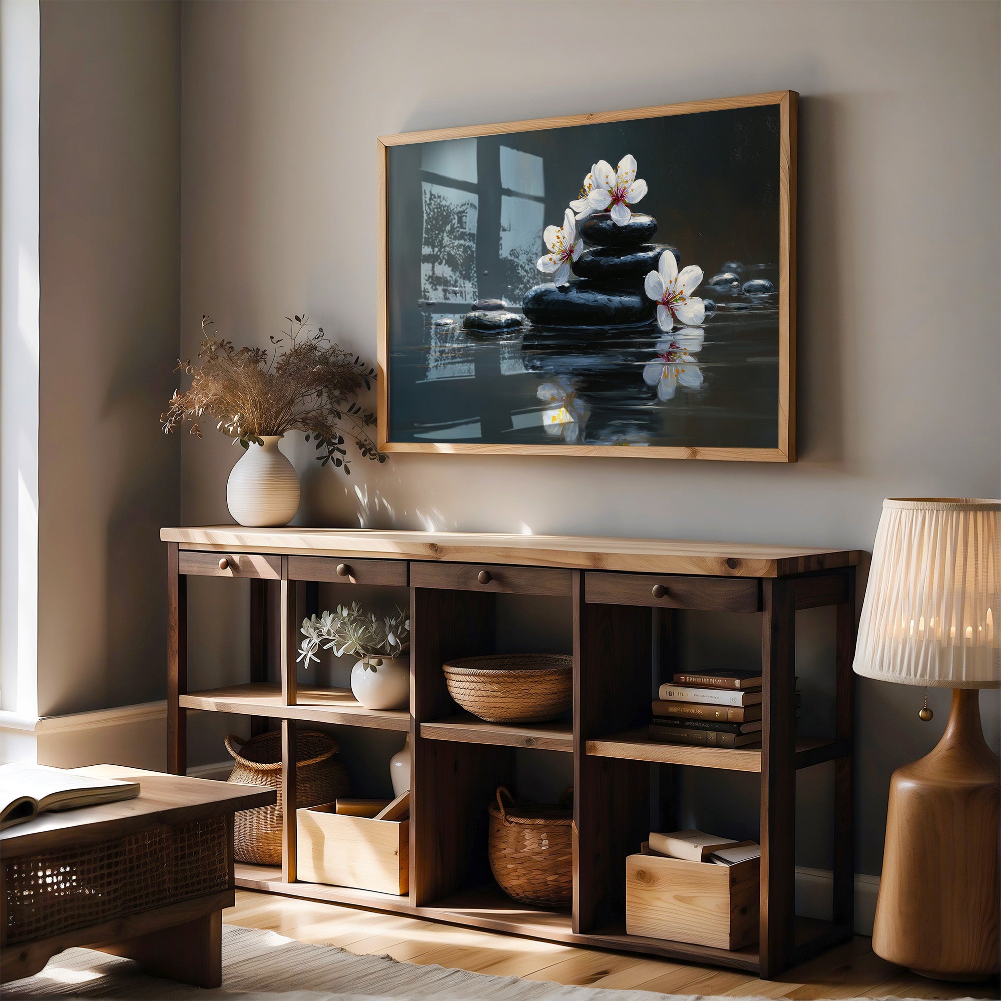 Cherry Blossoms Find Stillness Below