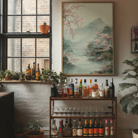 Cherry Blossoms Dance Above Misty Peaks