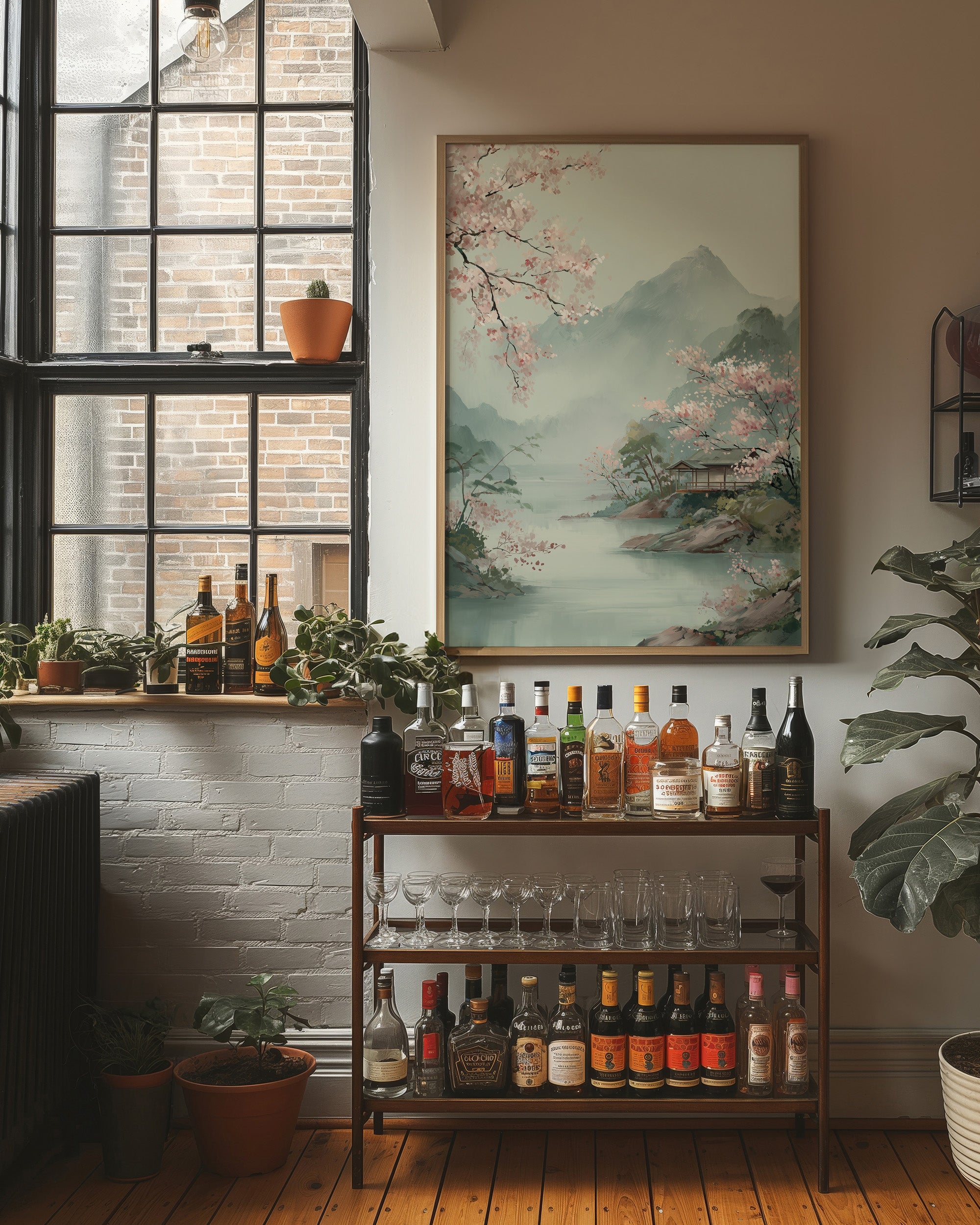 Cherry Blossoms Dance Above Misty Peaks