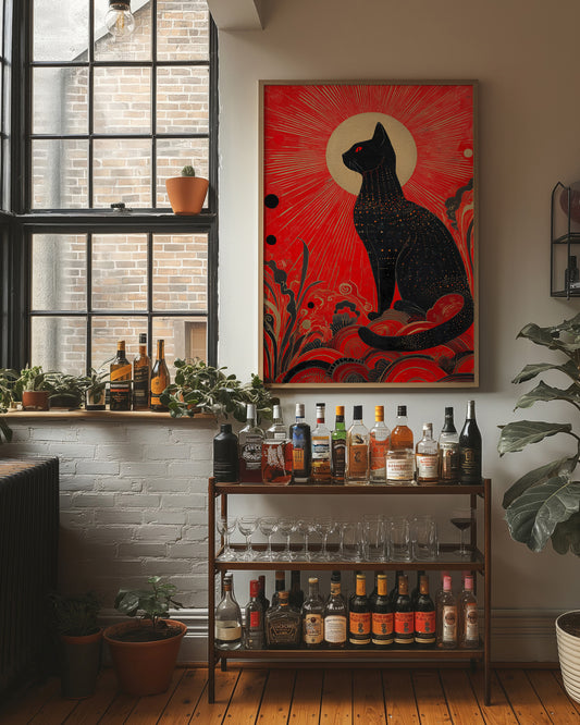 Celestial Cat Guards Crimson Dawn