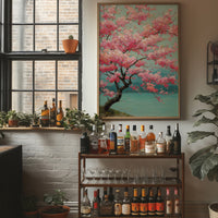 Cherry Blossoms Dance In Turquoise Light