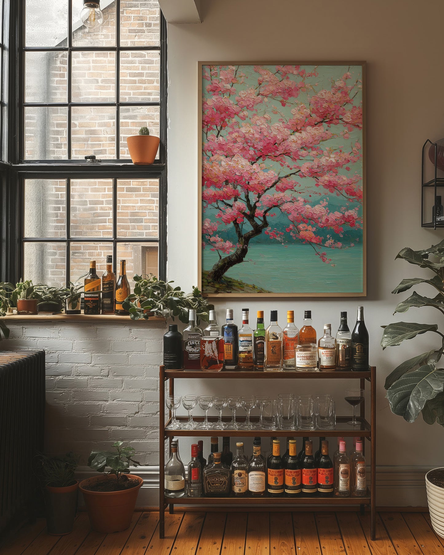 Cherry Blossoms Dance In Turquoise Light