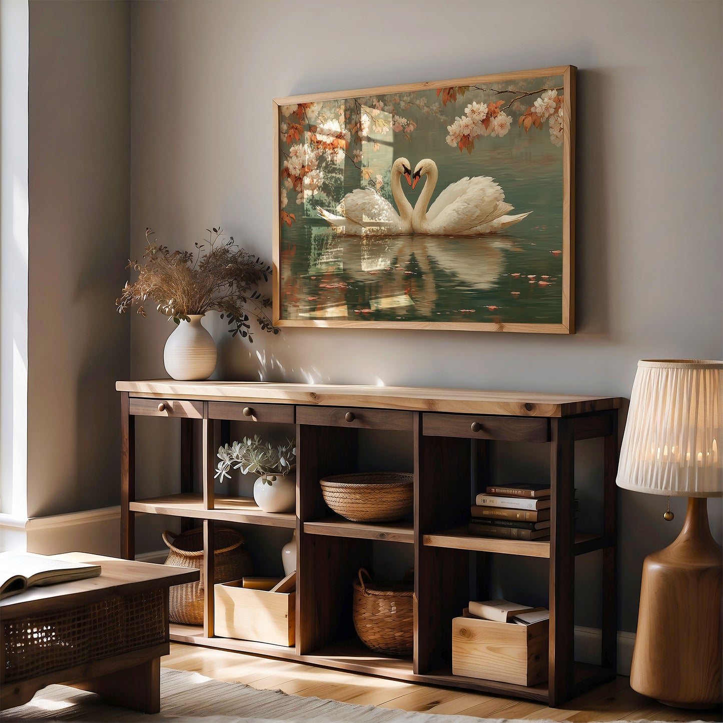 Swans Dance Under Cherry Blossoms