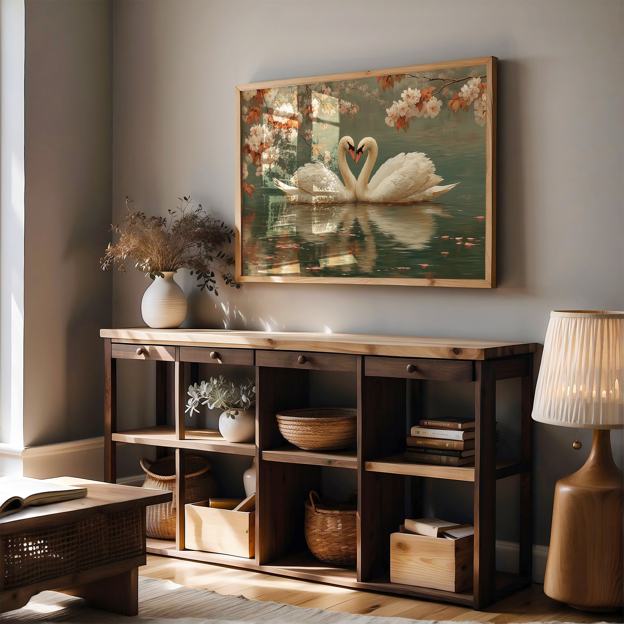 Swans Dance Under Cherry Blossoms