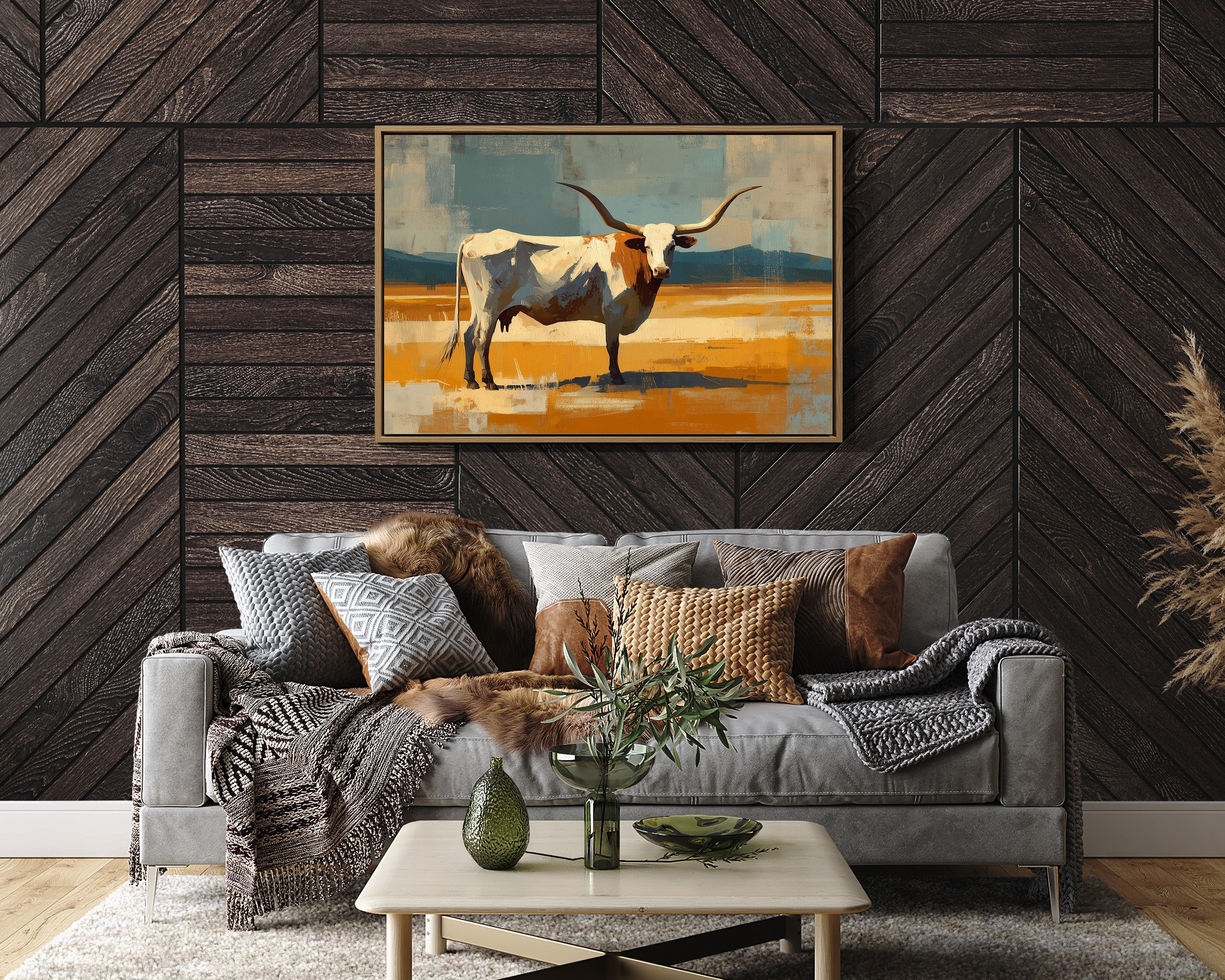 Longhorn Stands In Golden Fields