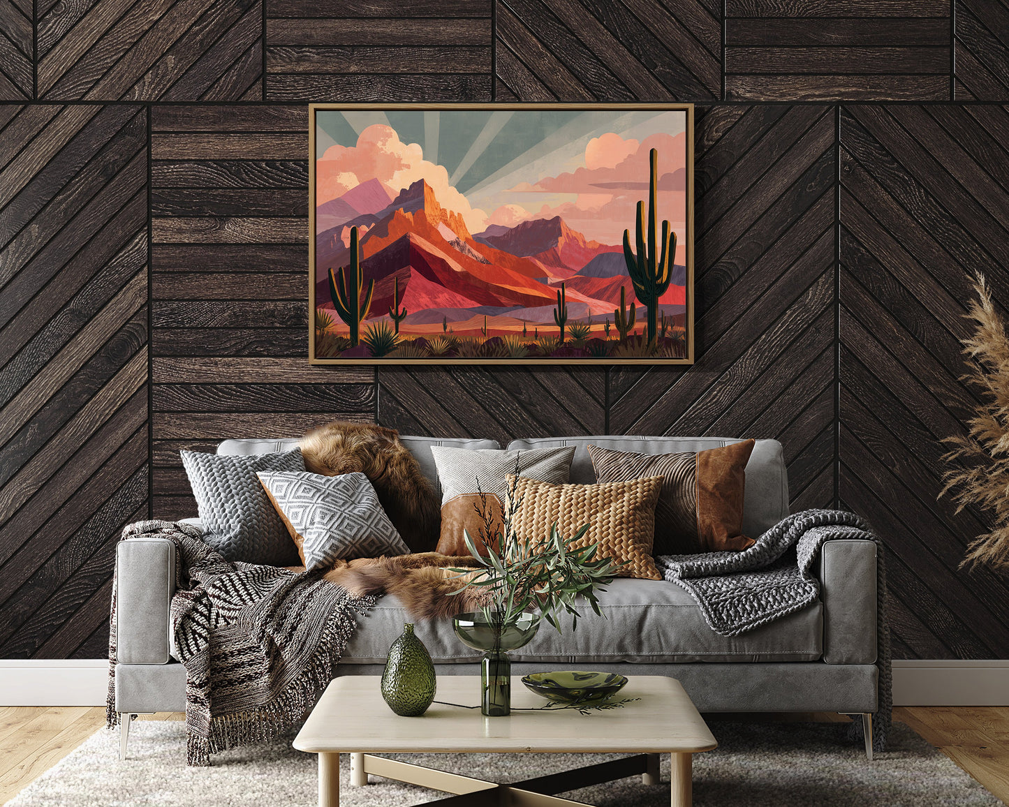 Saguaros Bathe In Coral Light