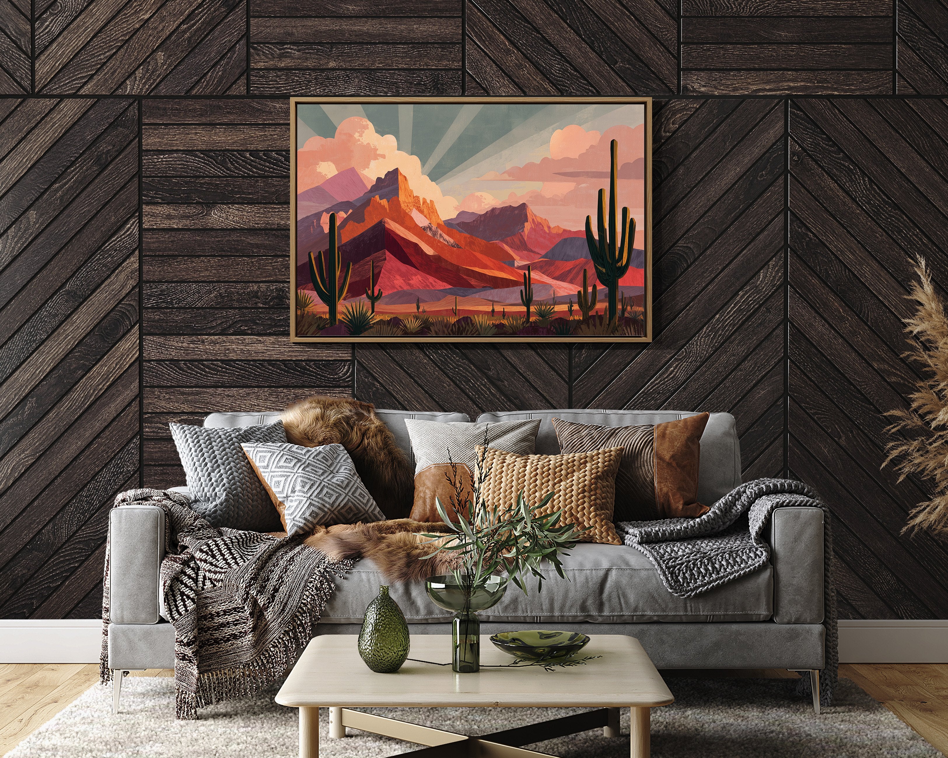 Saguaros Bathe In Coral Light