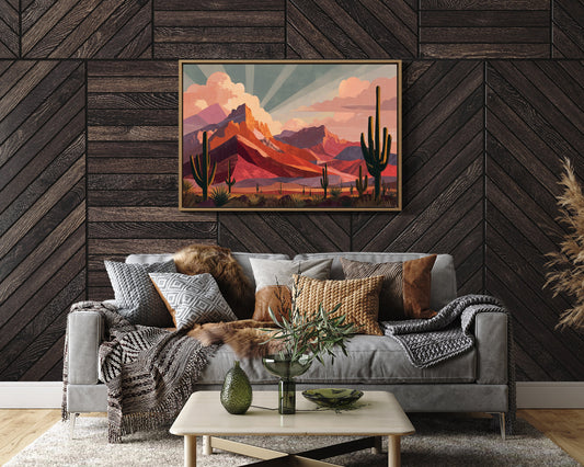 Saguaros Bathe In Coral Light