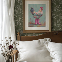 Rooster Struts In Pink Boots