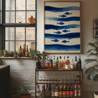 Blue Fish Swim Between Waves