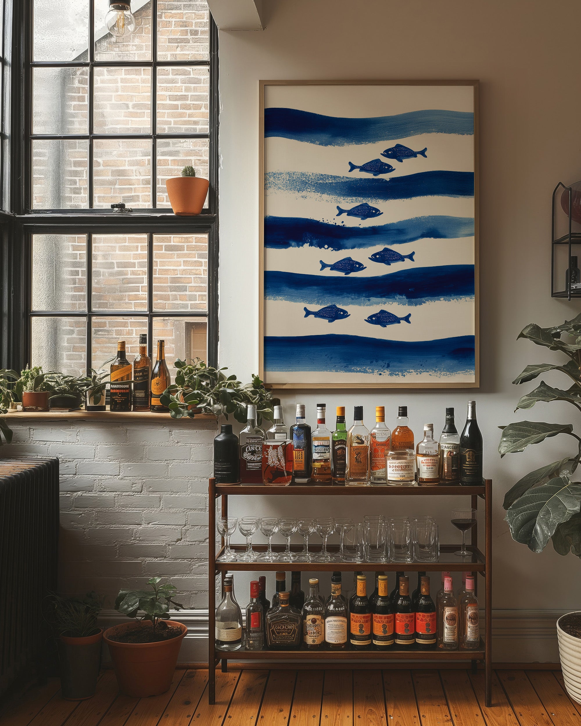 Blue Fish Swim Between Waves