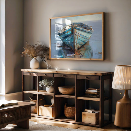 Blue Boat Rests At Tide