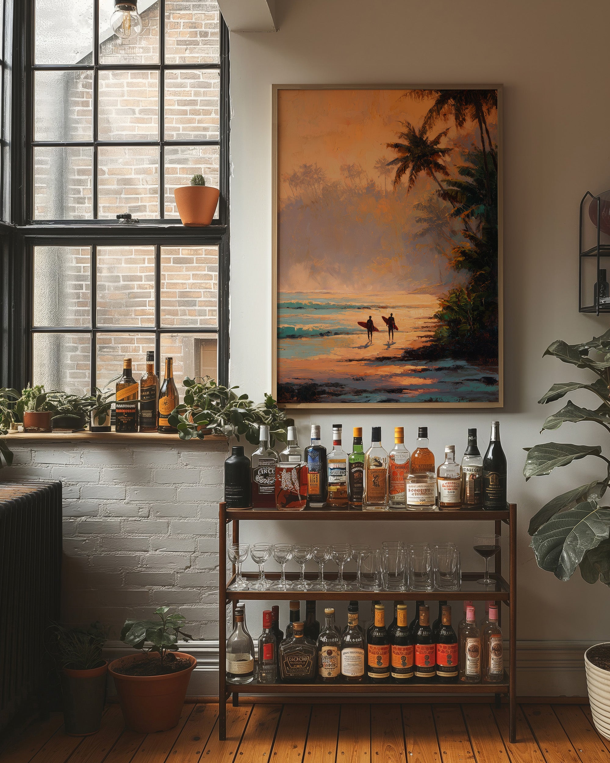 Sunset Surfers Await Their Wave