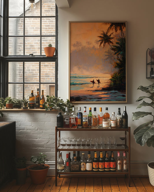 Sunset Surfers Await Their Wave