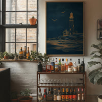 Golden Lighthouse On Midnight Seas