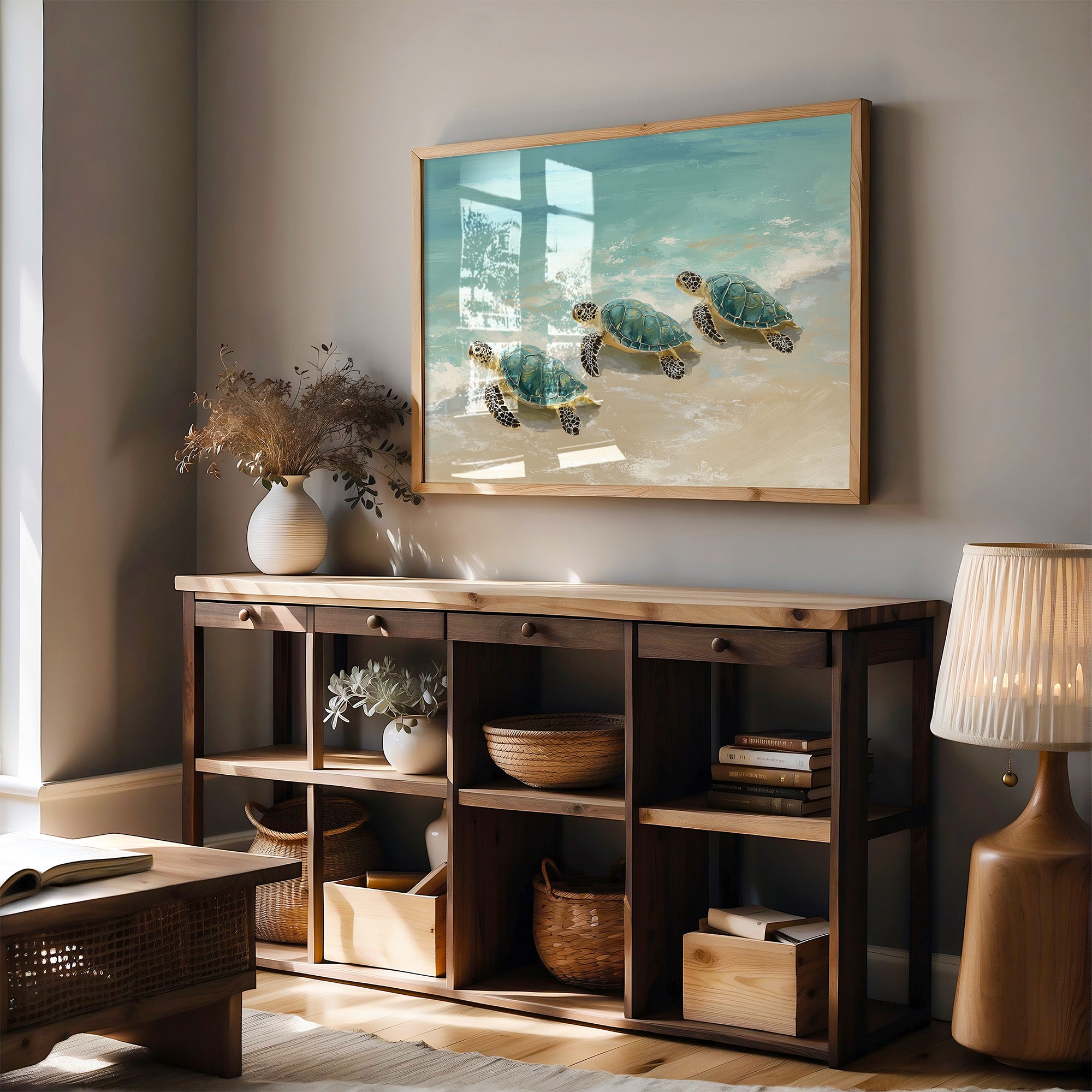 Sea Turtles Drift Through Turquoise