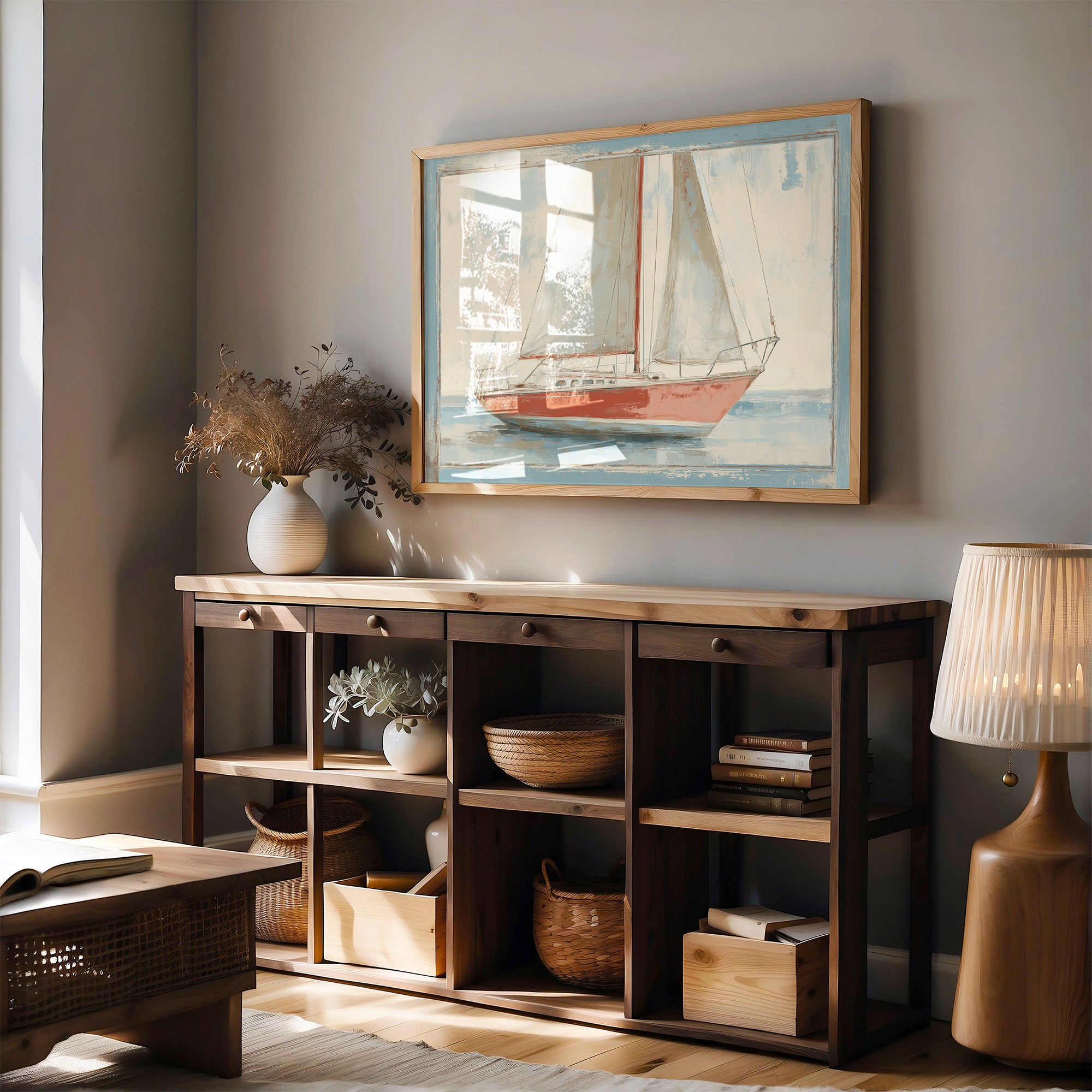 Crimson Sails On Tranquil Waters