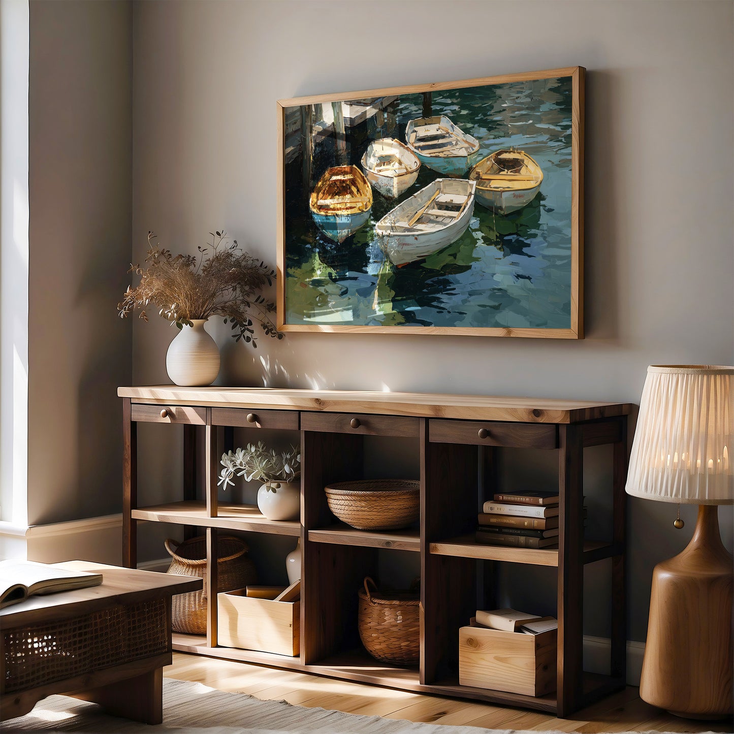 Boats Rest In Harbor Blue