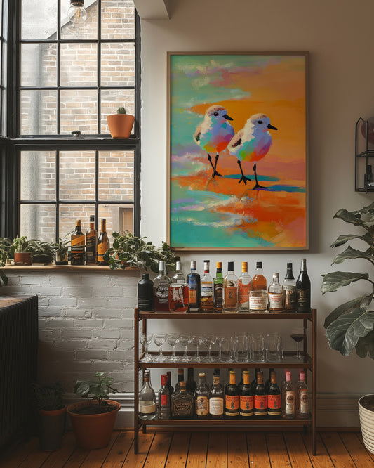 Pastel Shorebirds Walk Together