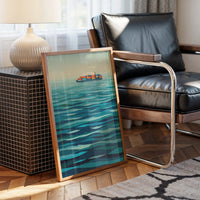 Solitary Vessel Crosses Teal Expanse