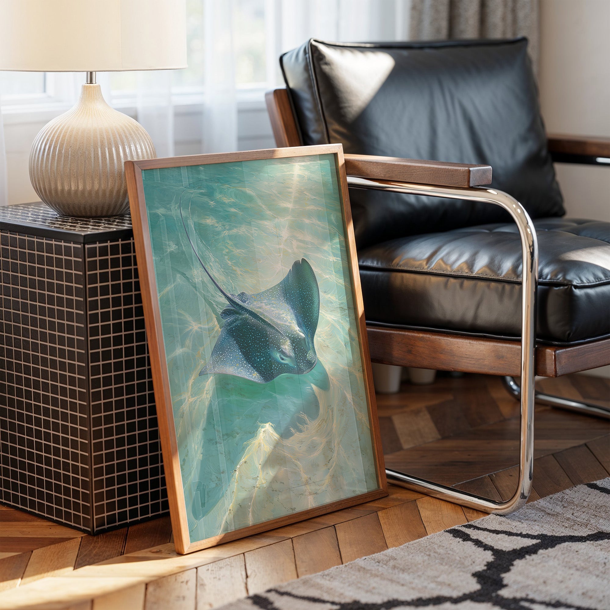 Spotted Grace Glides Through Jade Waters