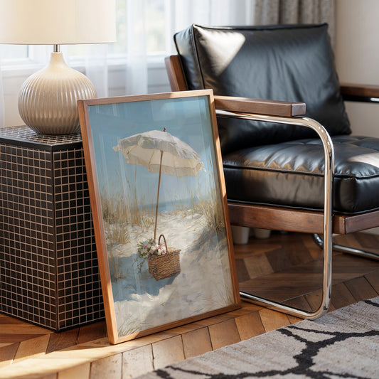 Solitary Parasol Awaits Seaside Return