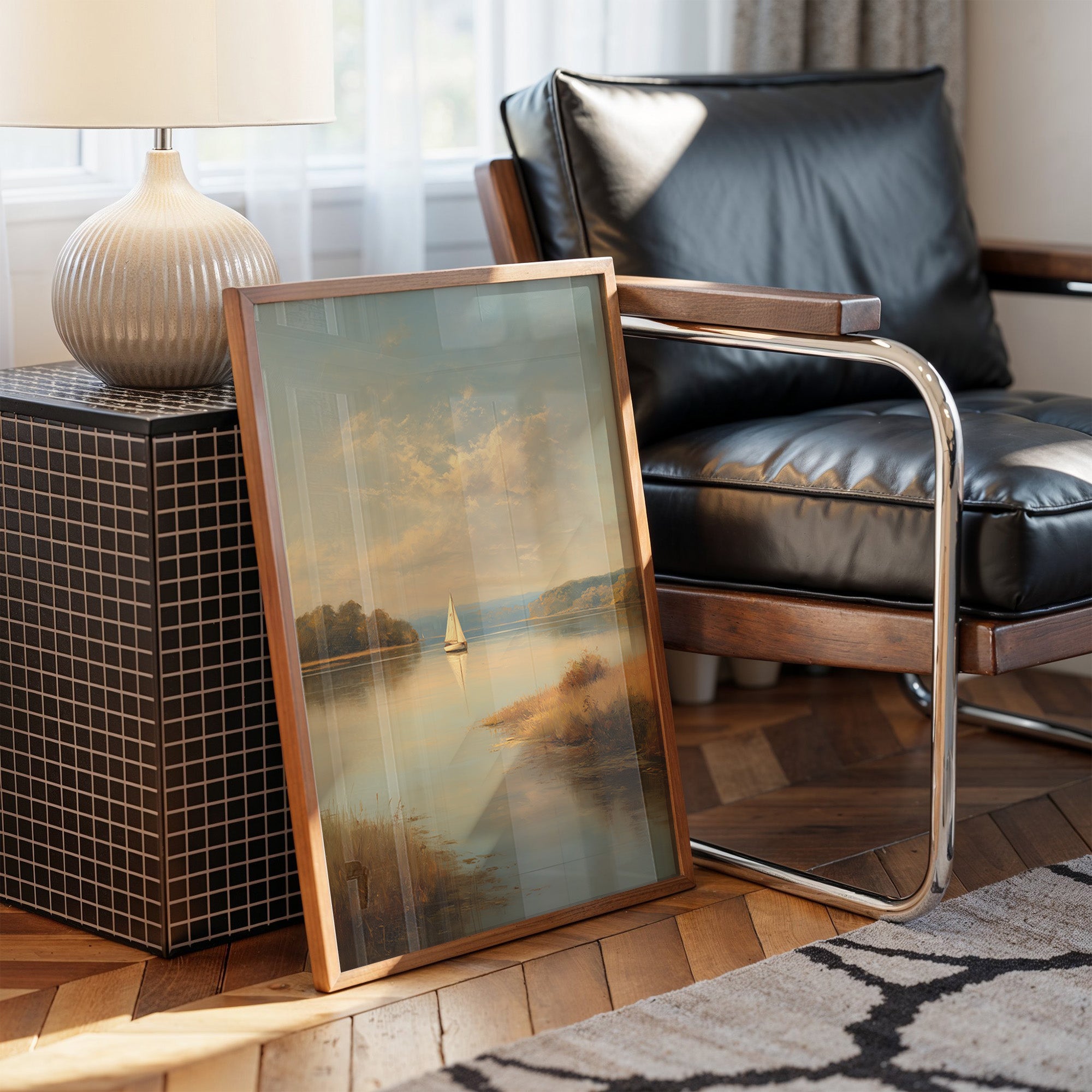 Solitary Sail Through Golden Harbor