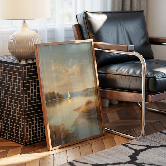 Solitary Sail Through Golden Harbor