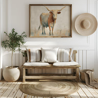 Longhorn's Stoic Gaze Across Prairie Whispers