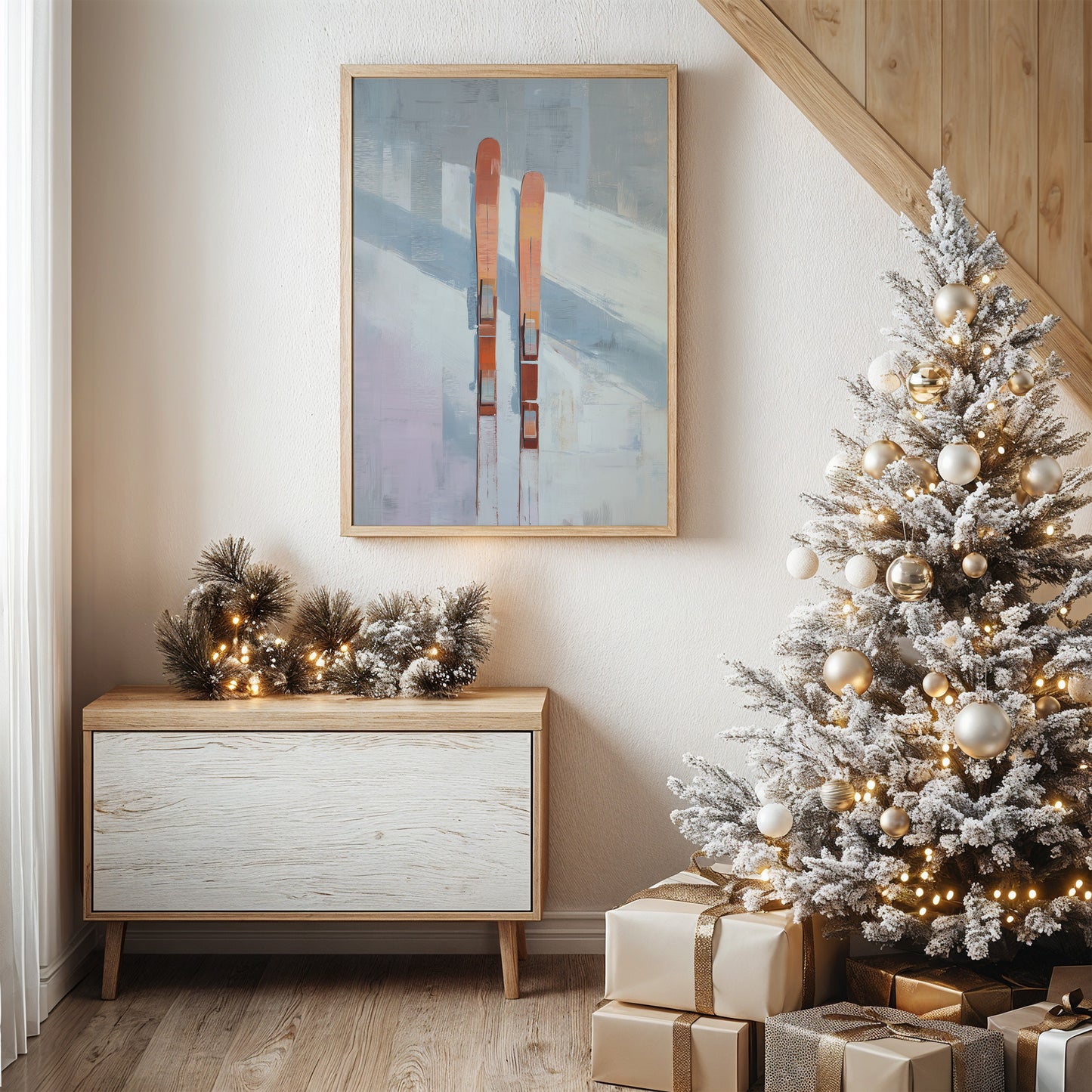 Alpine Duet: Copper Skis at Rest