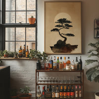 Bonsai Silhouette Against Rising Moon