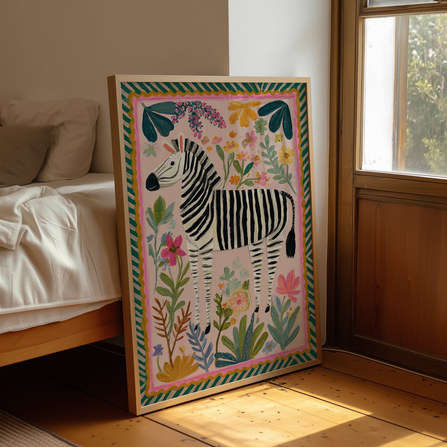 Whimsical Zebra in Floral Paradise
