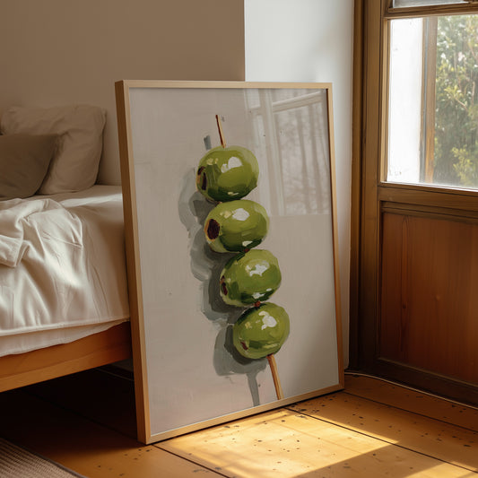 Verdant Olives on Wooden Skewer