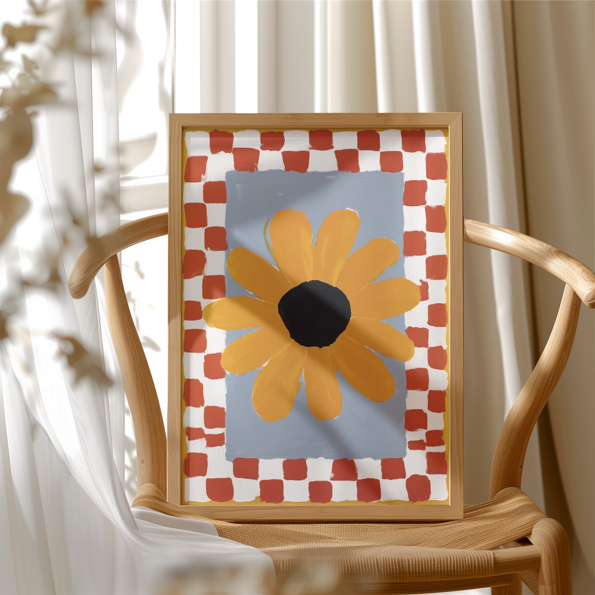 Checkered Borders Frame Golden Bloom