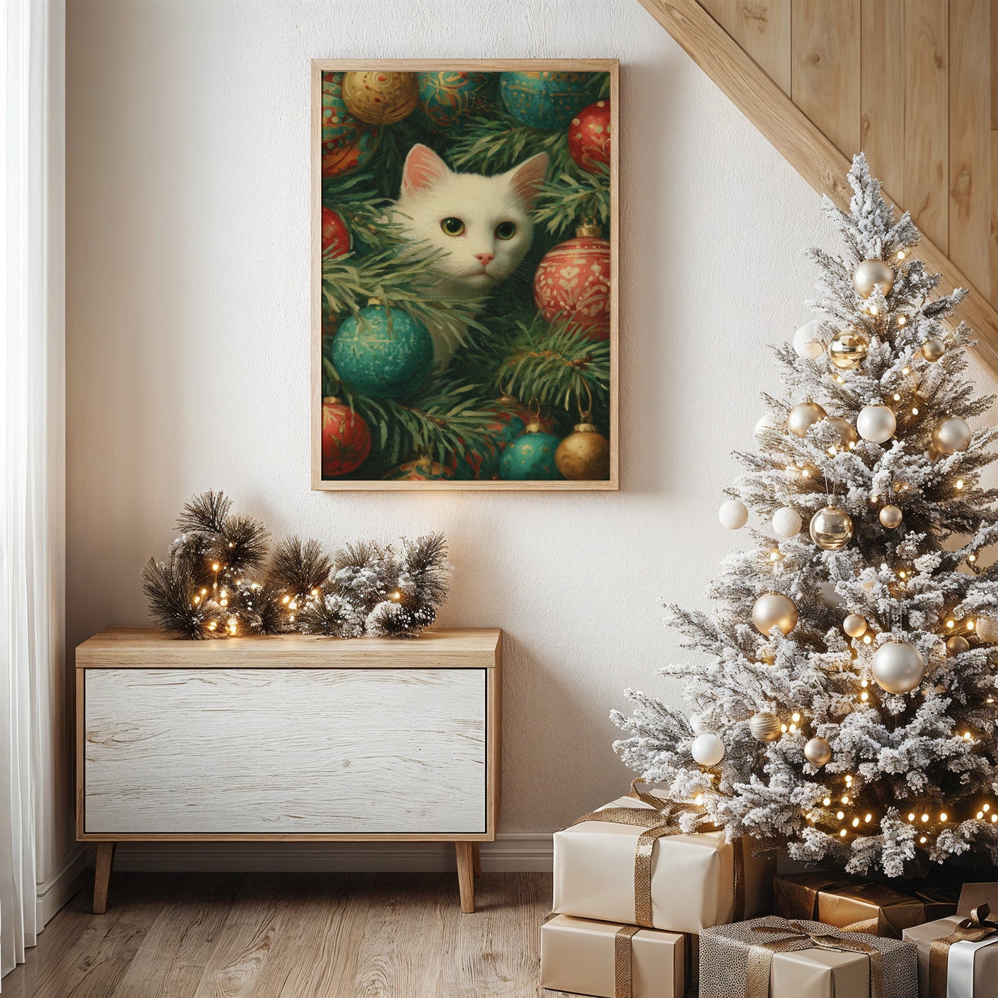 Yuletide Curiosity Among Evergreen Boughs