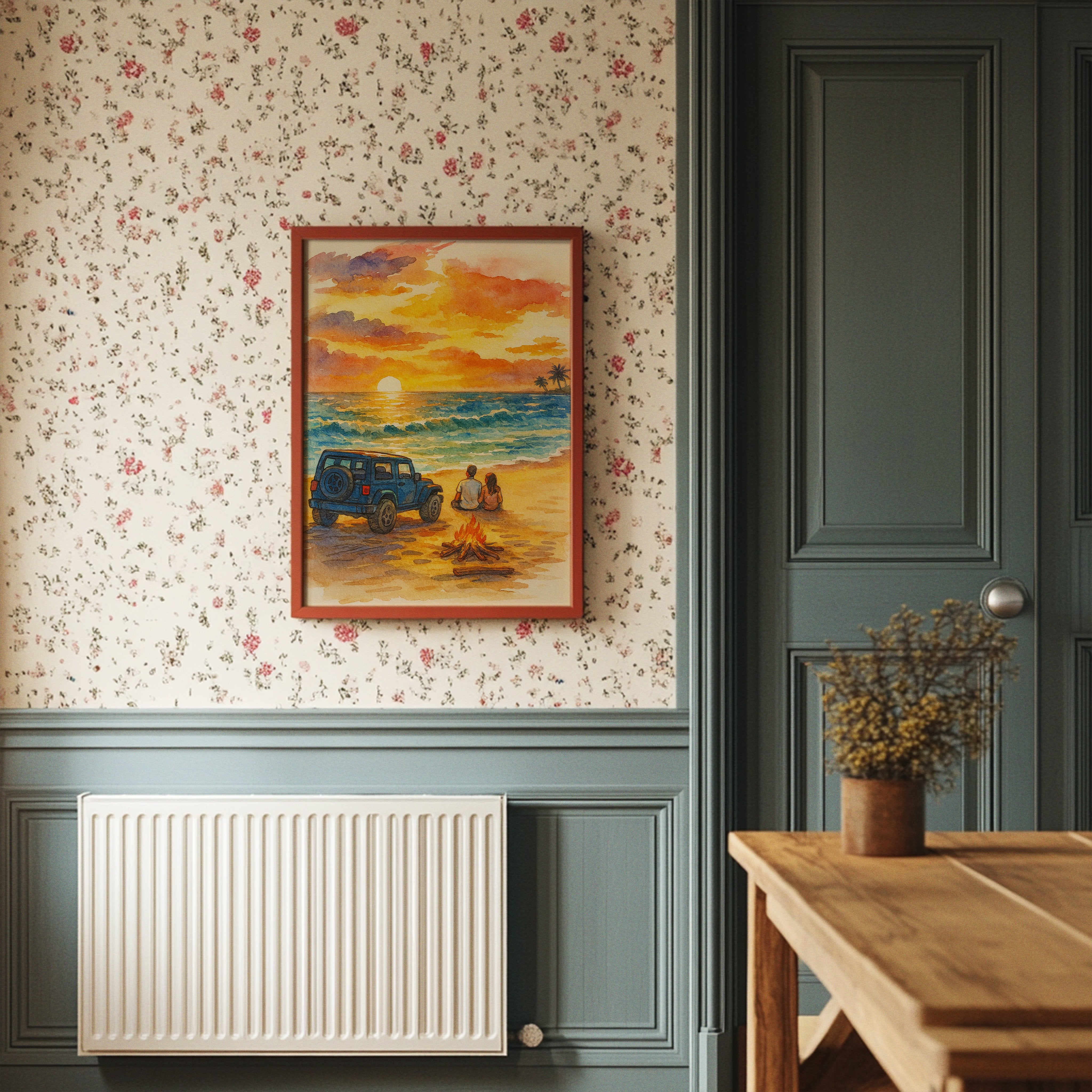 Beachside Memories Under Fire Sky