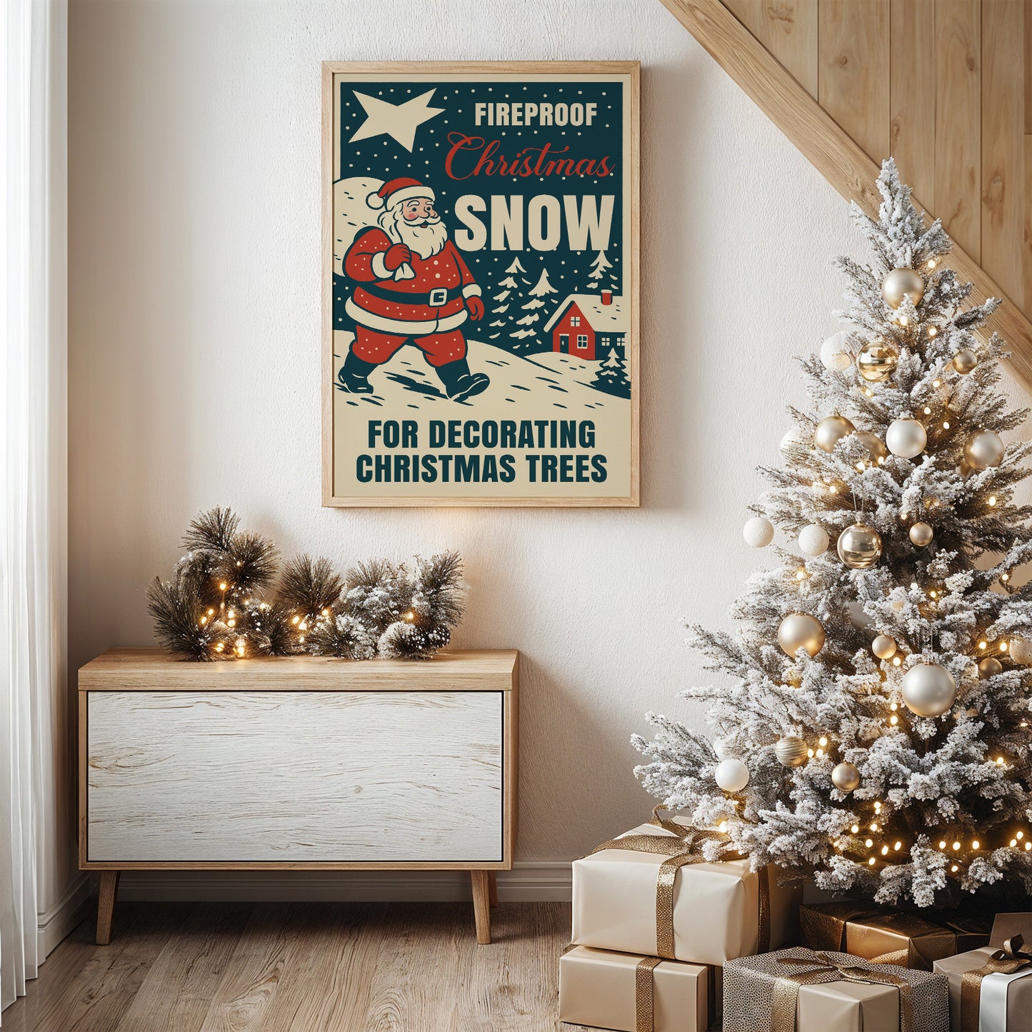 Vintage Holiday Through Snowy Pines