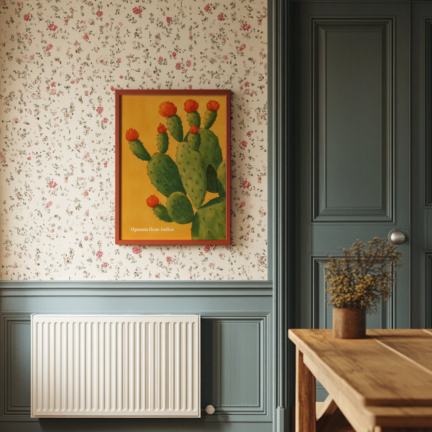 Desert Bloom Against Golden Sky