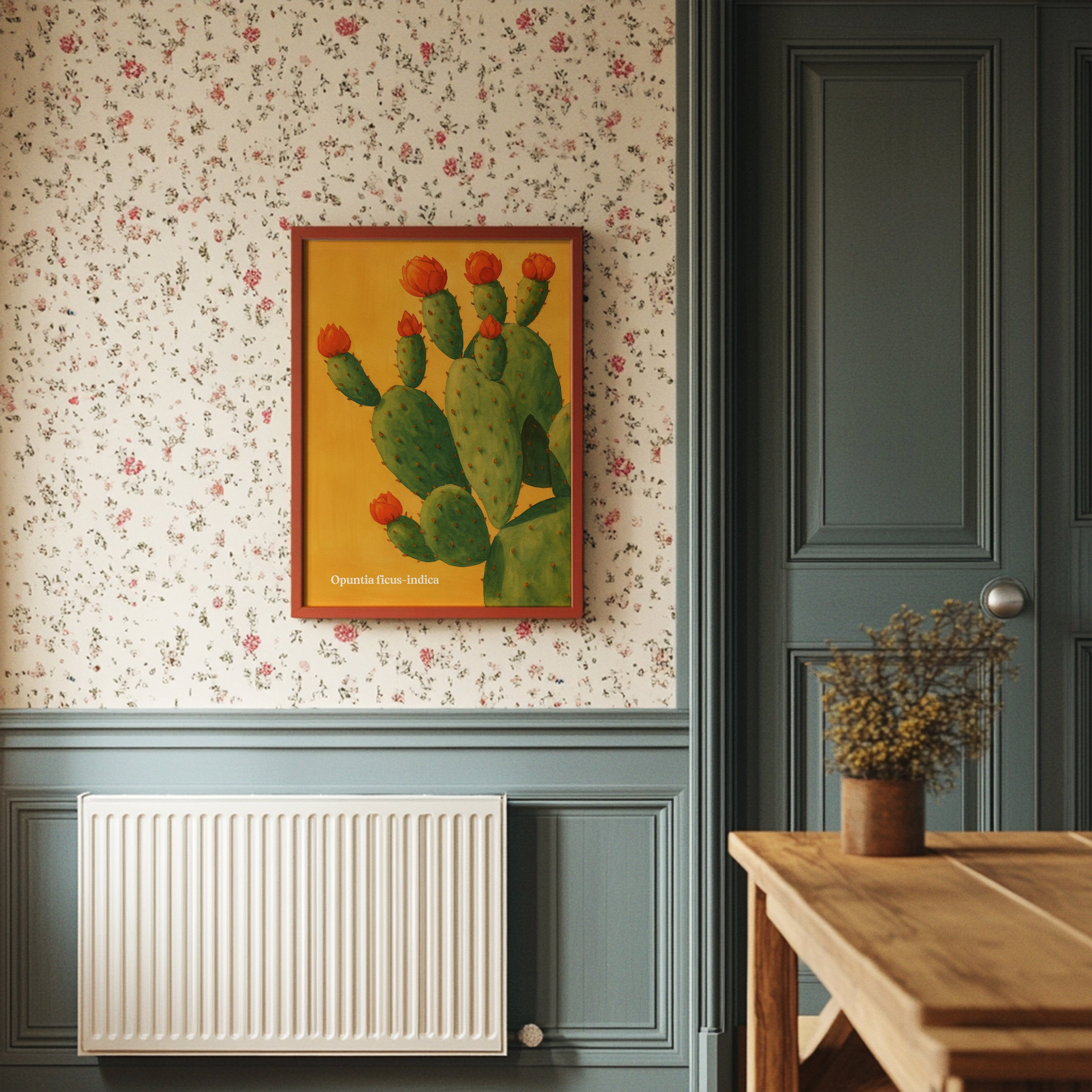 Desert Bloom Against Golden Sky