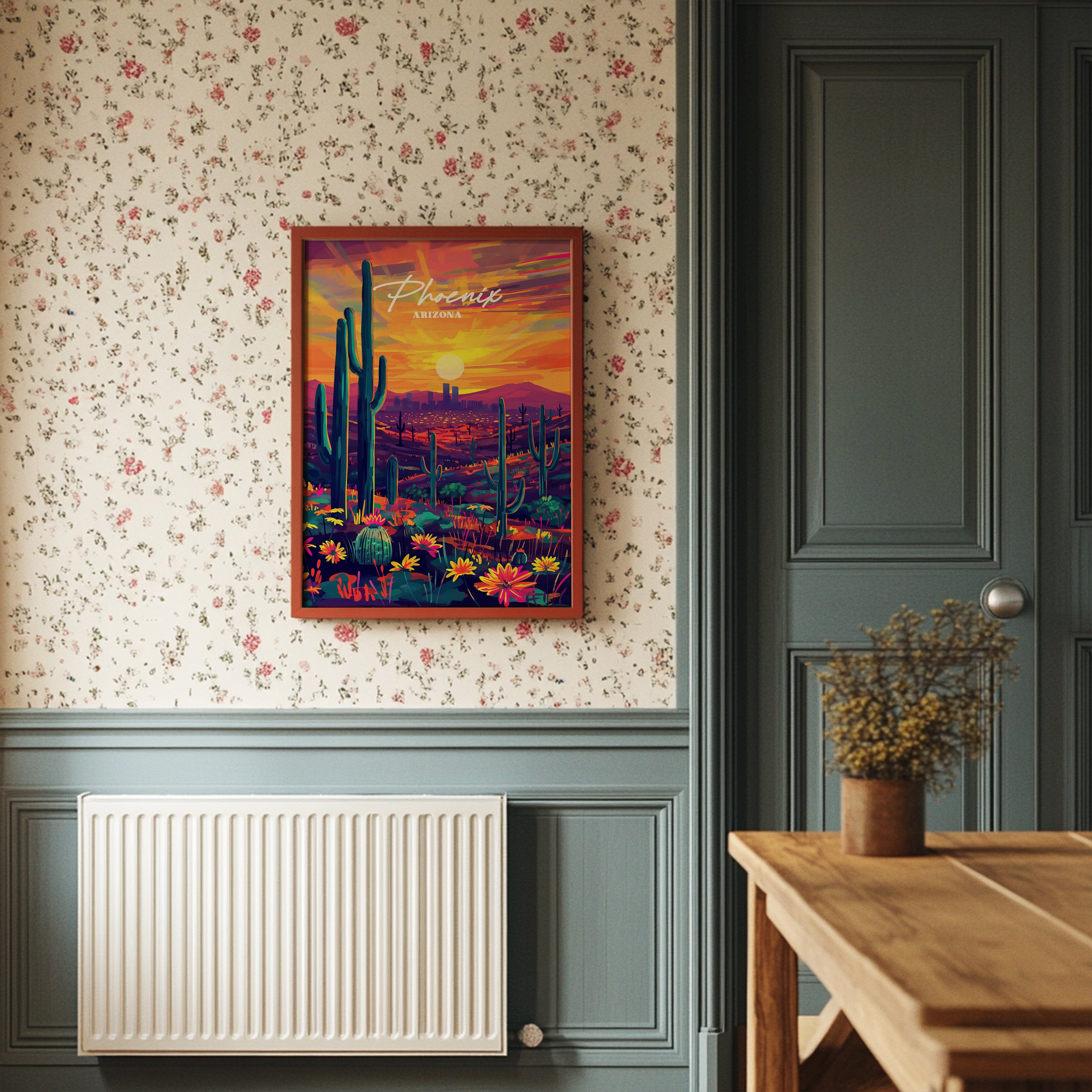 Desert Blooms Under Fiery Skies