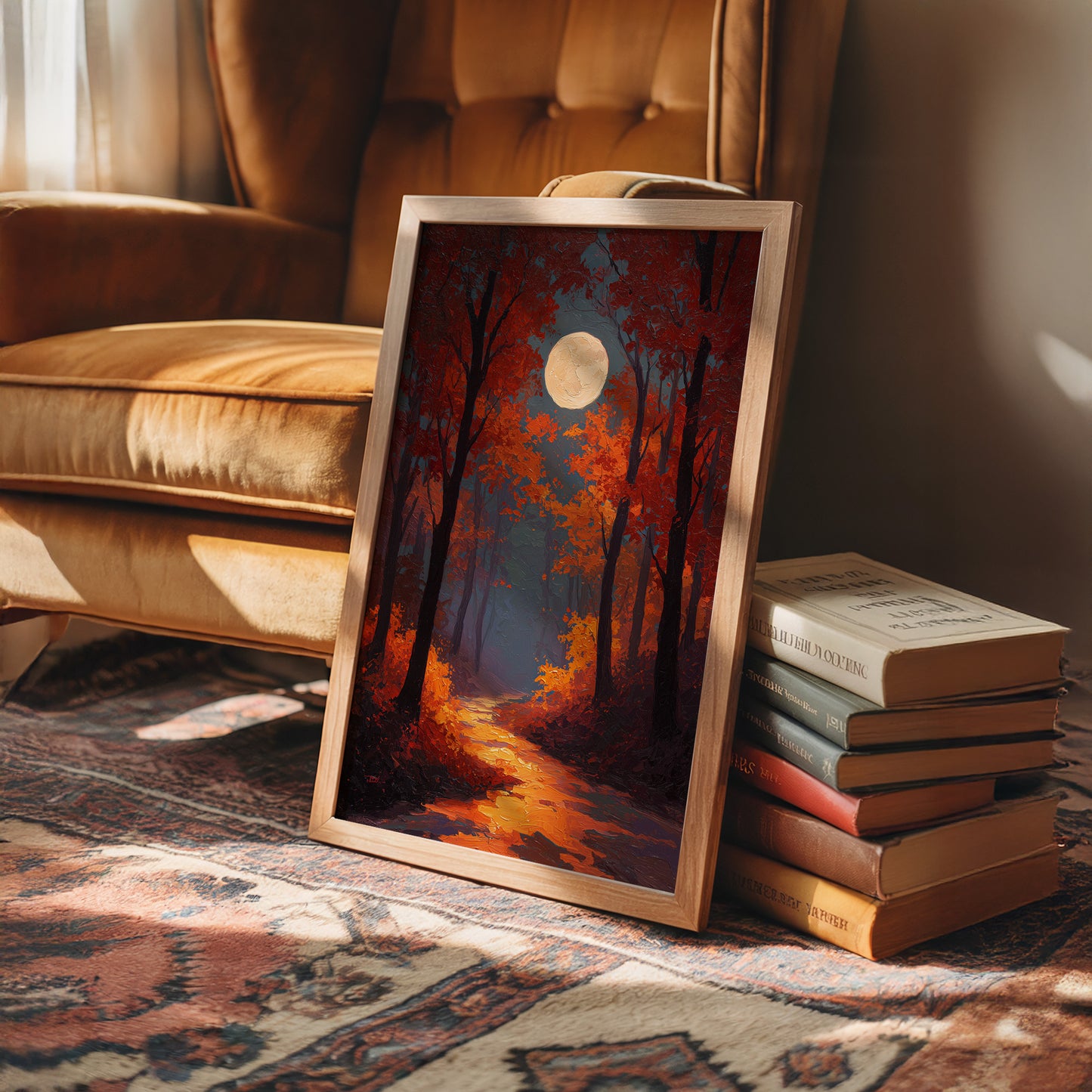 Autumn Path Beneath Harvest Moon