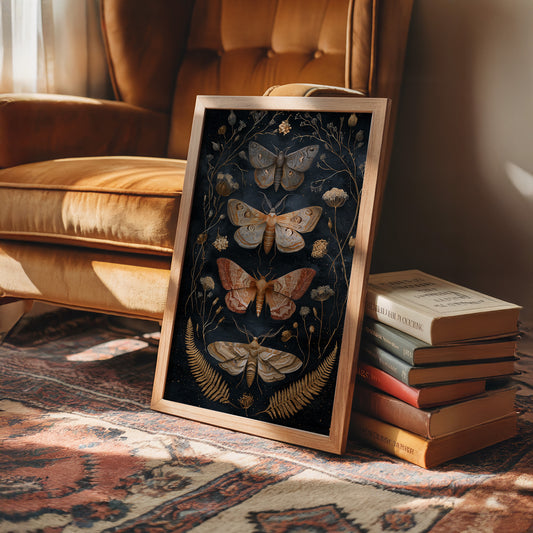 Midnight Moths Among Golden Stems